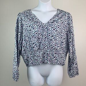 Lane Bryant sz 20 1X Blouse Floral Cropped Long Sleeve V-neck  New NWT